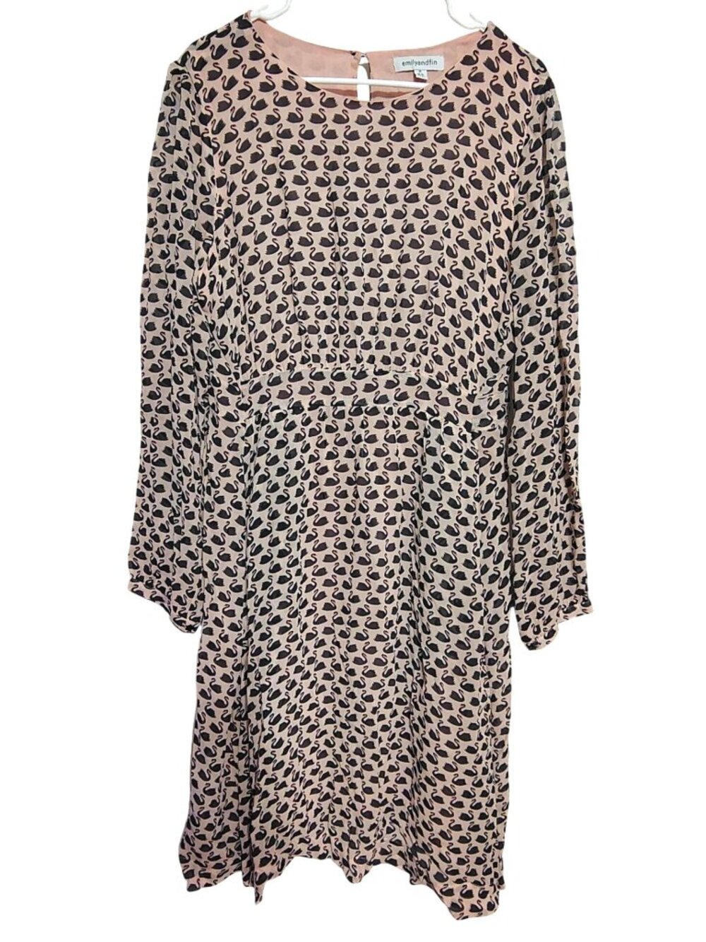 Emily and Fin XL Dress, Pink Black Swan Design, Long Sleeve Whimsical Flowy